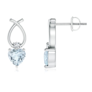 4mm A Heart Shaped Aquamarine Ribbon Earrings with Diamond in White Gold