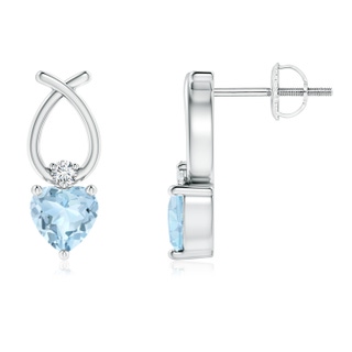 4mm AA Heart Shaped Aquamarine Ribbon Earrings with Diamond in 9K White Gold