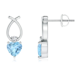 4mm AAA Heart Shaped Aquamarine Ribbon Earrings with Diamond in White Gold