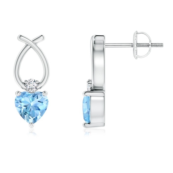 4mm AAAA Heart Shaped Aquamarine Ribbon Earrings with Diamond in P950 Platinum 