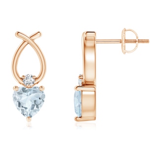 5mm A Heart Shaped Aquamarine Ribbon Earrings with Diamond in Rose Gold