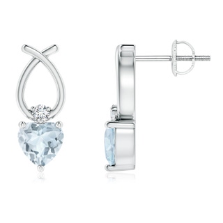 5mm A Heart Shaped Aquamarine Ribbon Earrings with Diamond in White Gold
