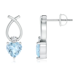 5mm AA Heart Shaped Aquamarine Ribbon Earrings with Diamond in White Gold