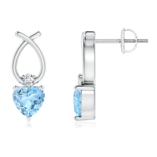5mm AAA Heart Shaped Aquamarine Ribbon Earrings with Diamond in White Gold