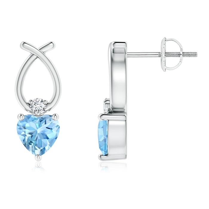 5mm AAAA Heart Shaped Aquamarine Ribbon Earrings with Diamond in P950 Platinum