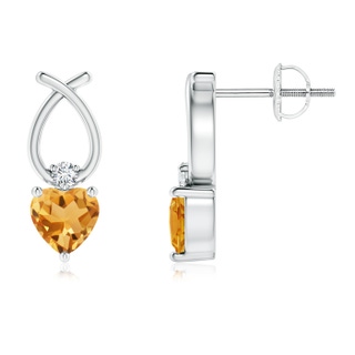 4mm A Heart Shaped Citrine Ribbon Earrings with Diamond in P950 Platinum