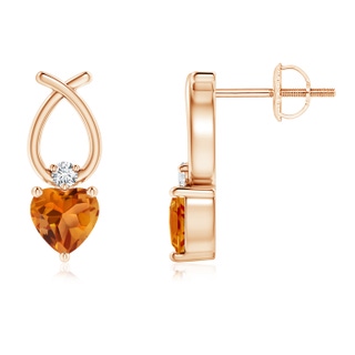 4mm AAA Heart Shaped Citrine Ribbon Earrings with Diamond in Rose Gold