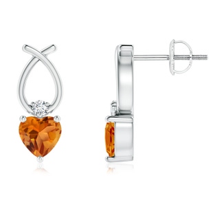 4mm AAA Heart Shaped Citrine Ribbon Earrings with Diamond in White Gold