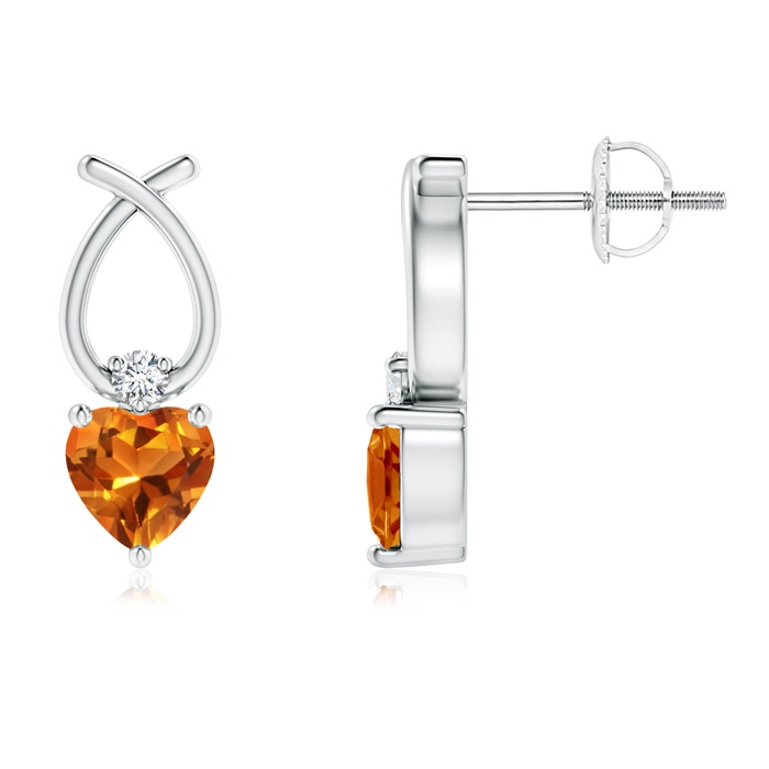 4mm AAAA Heart Shaped Citrine Ribbon Earrings with Diamond in P950 Platinum