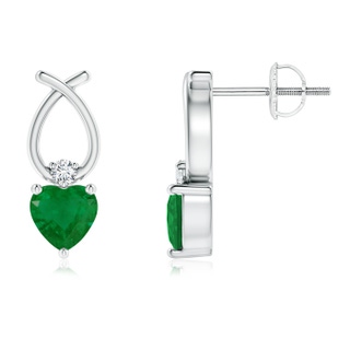 4mm A Heart Shaped Emerald Ribbon Earrings with Diamond in 9K White Gold