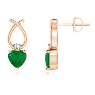 4mm A Heart Shaped Emerald Ribbon Earrings with Diamond in Rose Gold