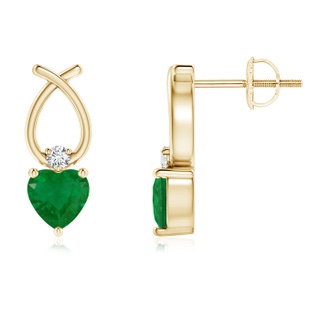 4mm A Heart Shaped Emerald Ribbon Earrings with Diamond in Yellow Gold