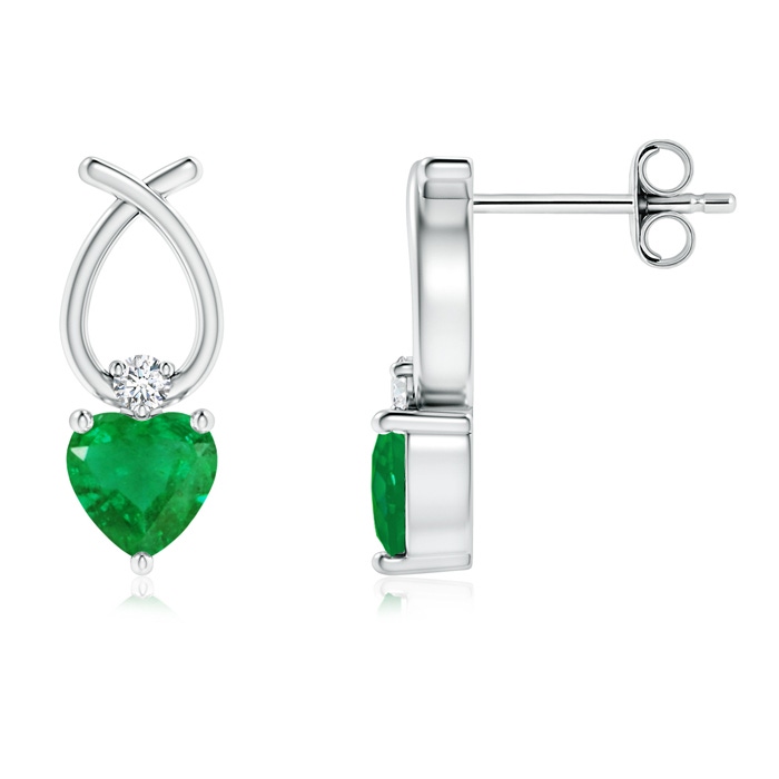 4mm AA Heart Shaped Emerald Ribbon Earrings with Diamond in S999 Silver 