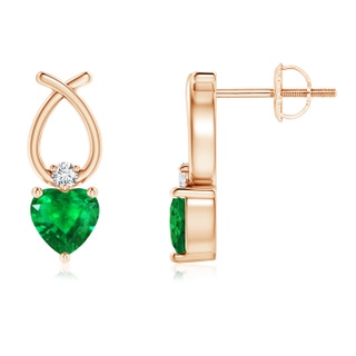 4mm AAA Heart Shaped Emerald Ribbon Earrings with Diamond in 9K Rose Gold