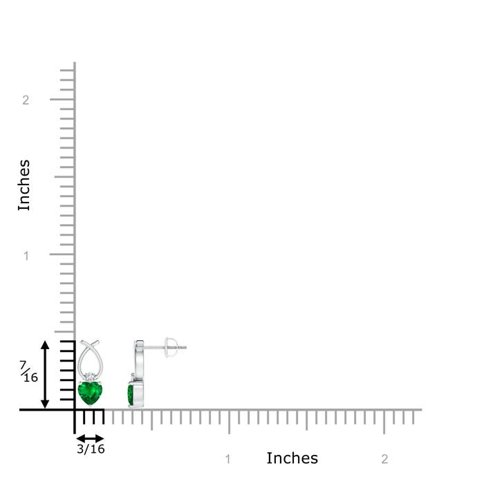 4mm AAAA Heart Shaped Emerald Ribbon Earrings with Diamond in P950 Platinum - ruler