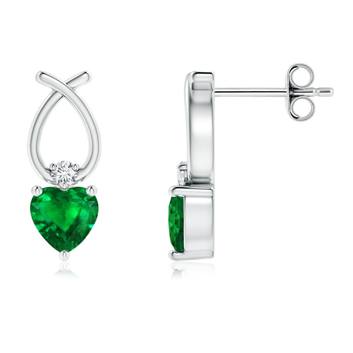 4mm AAAA Heart Shaped Emerald Ribbon Earrings with Diamond in S999 Silver