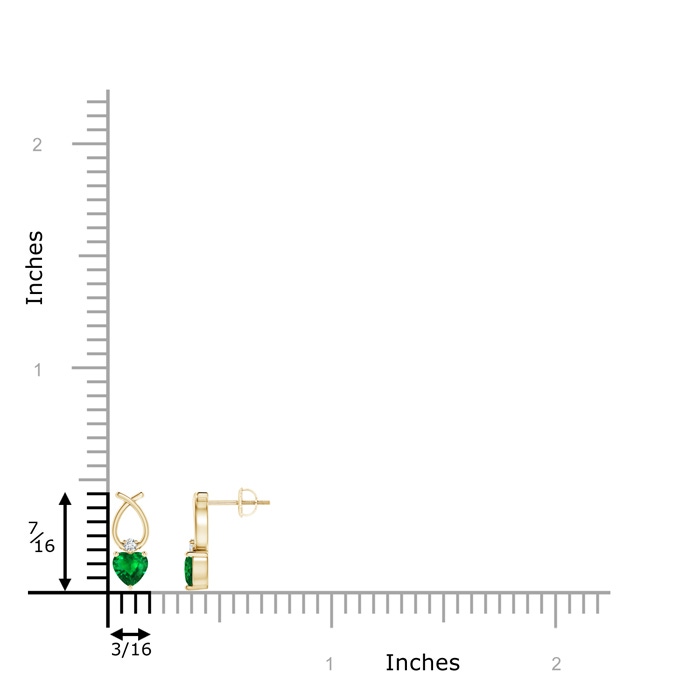 4mm AAAA Heart Shaped Emerald Ribbon Earrings with Diamond in Yellow Gold product image