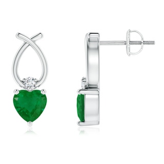 5mm A Heart Shaped Emerald Ribbon Earrings with Diamond in White Gold
