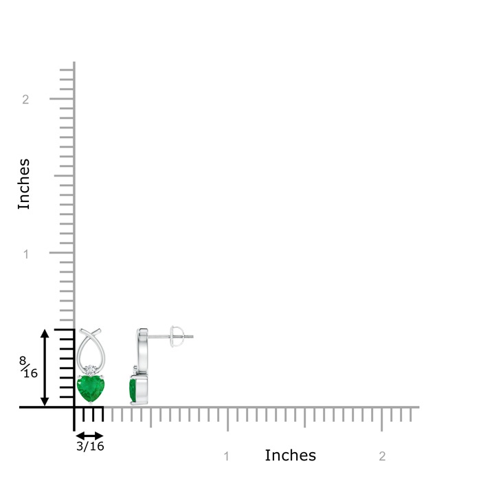 5mm AA Heart Shaped Emerald Ribbon Earrings with Diamond in White Gold product image
