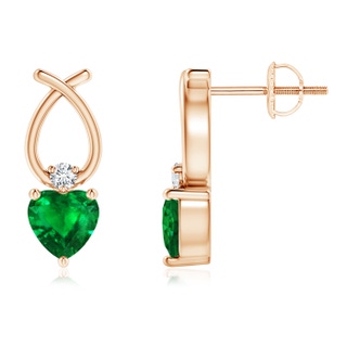 5mm AAAA Heart Shaped Emerald Ribbon Earrings with Diamond in Rose Gold