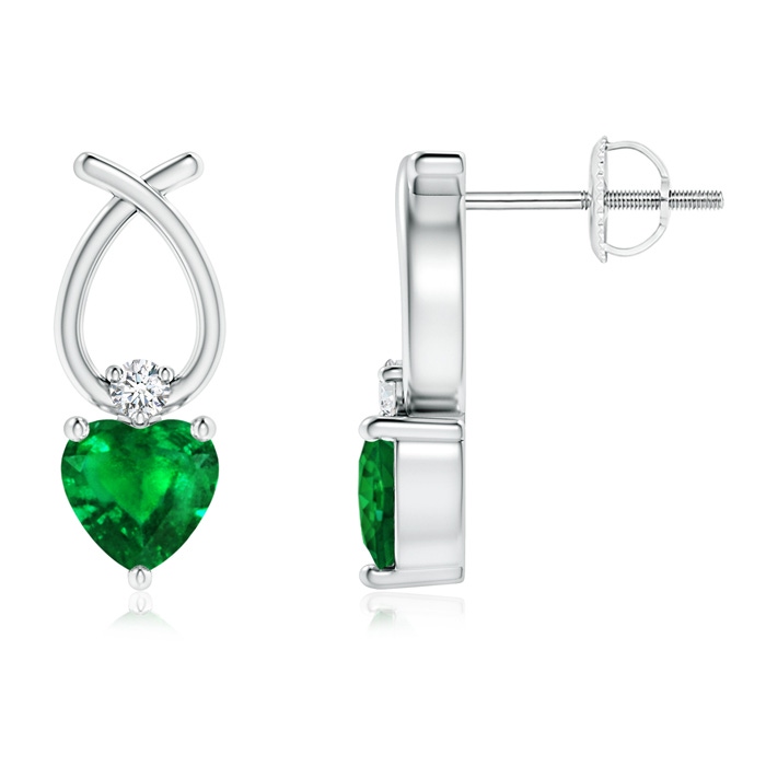 5mm AAAA Heart Shaped Emerald Ribbon Earrings with Diamond in White Gold 