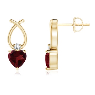 4mm A Heart Shaped Garnet Ribbon Earrings with Diamond in 10K Yellow Gold