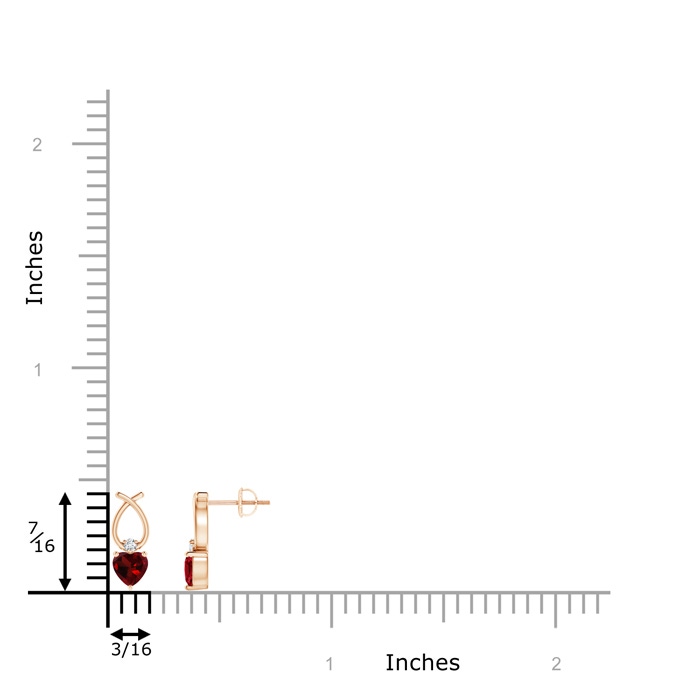 4mm AAA Heart Shaped Garnet Ribbon Earrings with Diamond in 9K Rose Gold product image