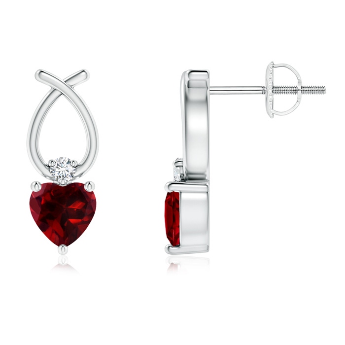 4mm AAAA Heart Shaped Garnet Ribbon Earrings with Diamond in P950 Platinum