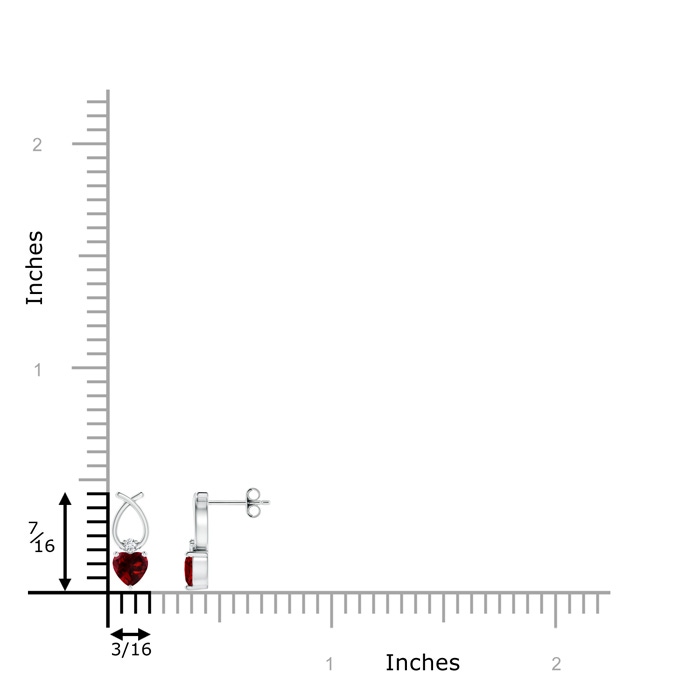 4mm AAAA Heart Shaped Garnet Ribbon Earrings with Diamond in S999 Silver product image