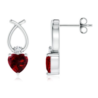 5mm AAAA Heart Shaped Garnet Ribbon Earrings with Diamond in S999 Silver