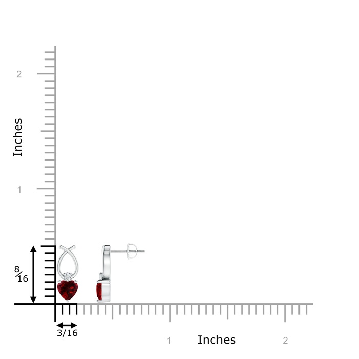 5mm AAAA Heart Shaped Garnet Ribbon Earrings with Diamond in White Gold product image