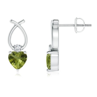 4mm A Heart Shaped Peridot Ribbon Earrings with Diamond in White Gold