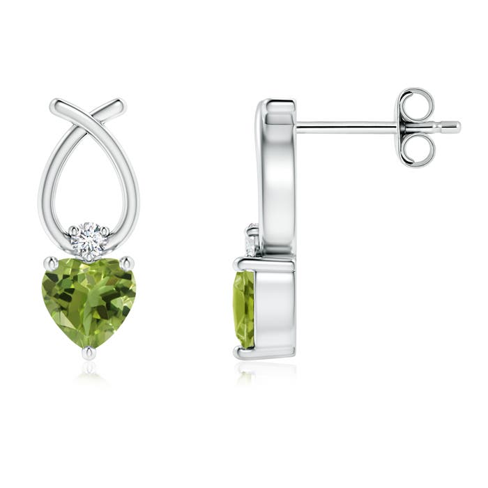 ANGARA Natural Peridot Ribbon Earrings with Diamond in Silver for Women (4mm) - Picture 10 of 33