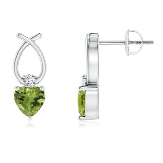 4mm AA Heart Shaped Peridot Ribbon Earrings with Diamond in White Gold