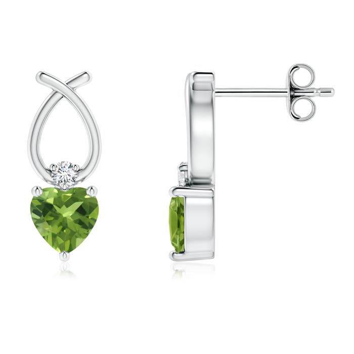 ANGARA Natural Peridot Ribbon Earrings with Diamond in Silver for Women (4mm) - Picture 18 of 33