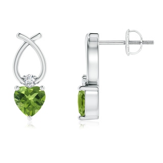 4mm AAA Heart Shaped Peridot Ribbon Earrings with Diamond in White Gold