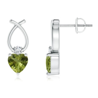 5mm A Heart Shaped Peridot Ribbon Earrings with Diamond in White Gold
