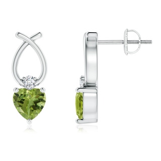 5mm AA Heart Shaped Peridot Ribbon Earrings with Diamond in P950 Platinum