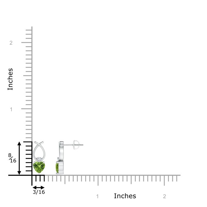 5mm AAA Heart Shaped Peridot Ribbon Earrings with Diamond in White Gold - ruler