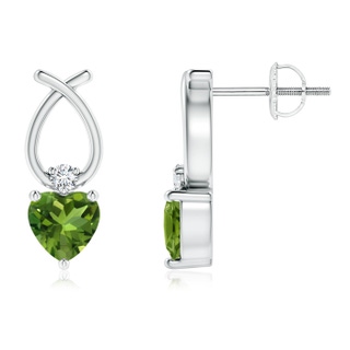 5mm AAAA Heart Shaped Peridot Ribbon Earrings with Diamond in P950 Platinum