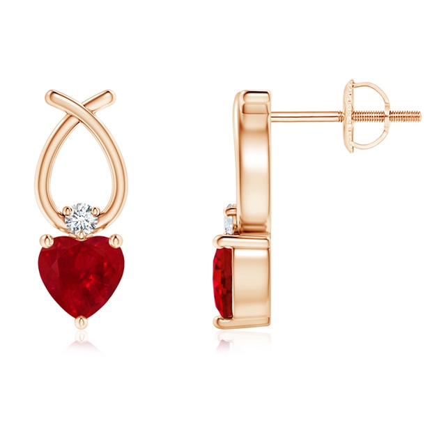 Heart-Shaped Ruby and Diamond Swirl Drop Earrings | Angara