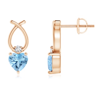 4mm A Heart Shaped Swiss Blue Topaz Ribbon Earrings in 9K Rose Gold