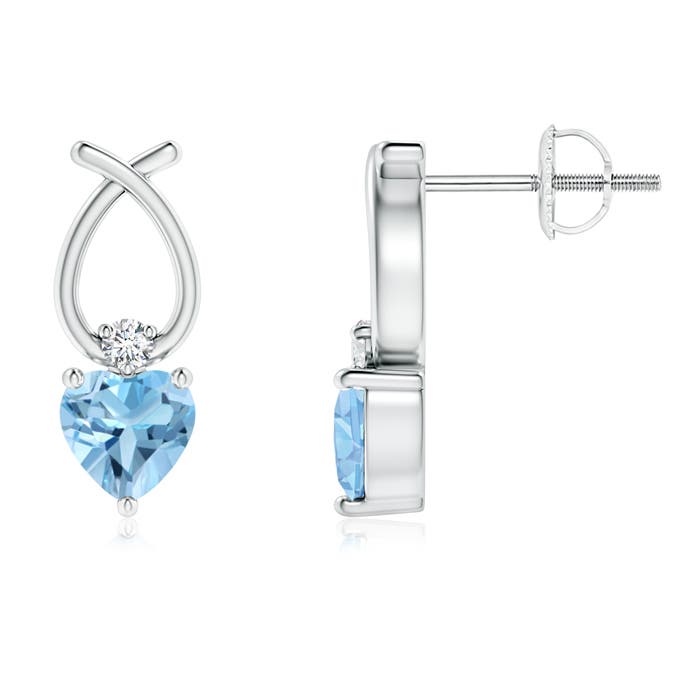 4mm A Heart Shaped Swiss Blue Topaz Ribbon Earrings in P950 Platinum