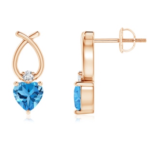 4mm AAA Heart Shaped Swiss Blue Topaz Ribbon Earrings in Rose Gold