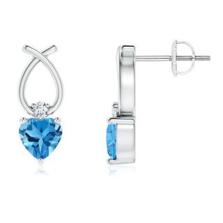 4mm AAA Heart Shaped Swiss Blue Topaz Ribbon Earrings in White Gold