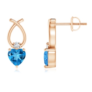 4mm AAAA Heart Shaped Swiss Blue Topaz Ribbon Earrings in 9K Rose Gold