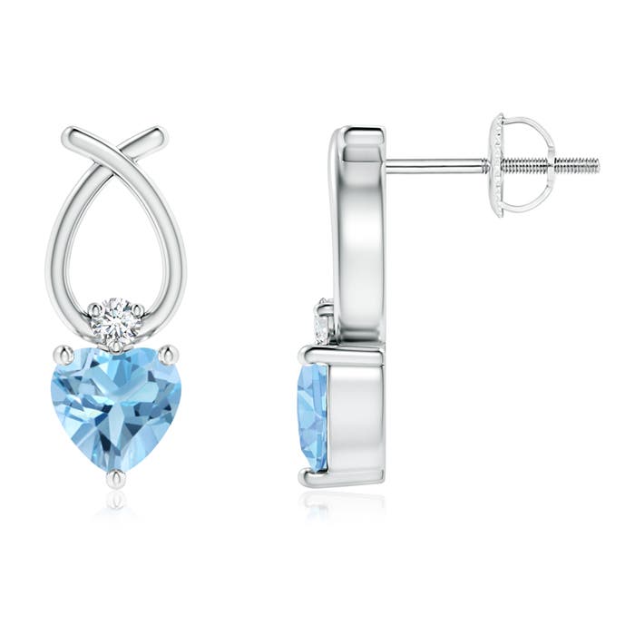 5mm A Heart Shaped Swiss Blue Topaz Ribbon Earrings in P950 Platinum