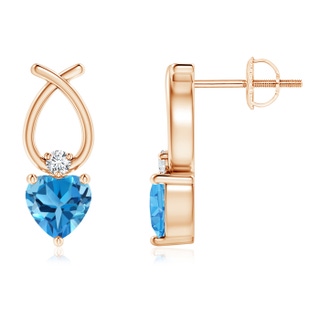 5mm AAA Heart Shaped Swiss Blue Topaz Ribbon Earrings in Rose Gold