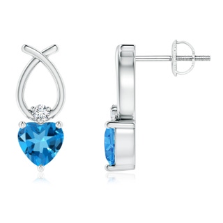 5mm AAAA Heart Shaped Swiss Blue Topaz Ribbon Earrings in P950 Platinum