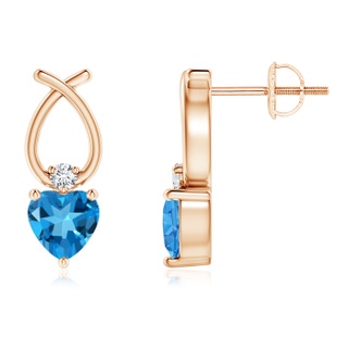 5mm AAAA Heart Shaped Swiss Blue Topaz Ribbon Earrings in Rose Gold